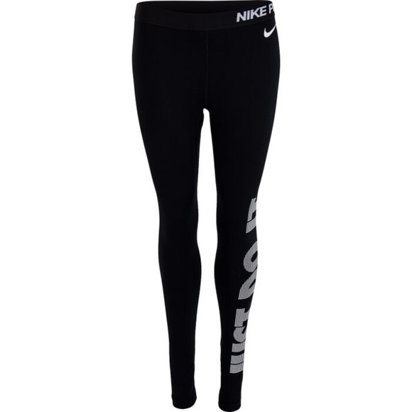 Nike Pro Warm Fleece Just Do it Logo Leggings Running Dri fit Black Second layer - Picture 7 of 15